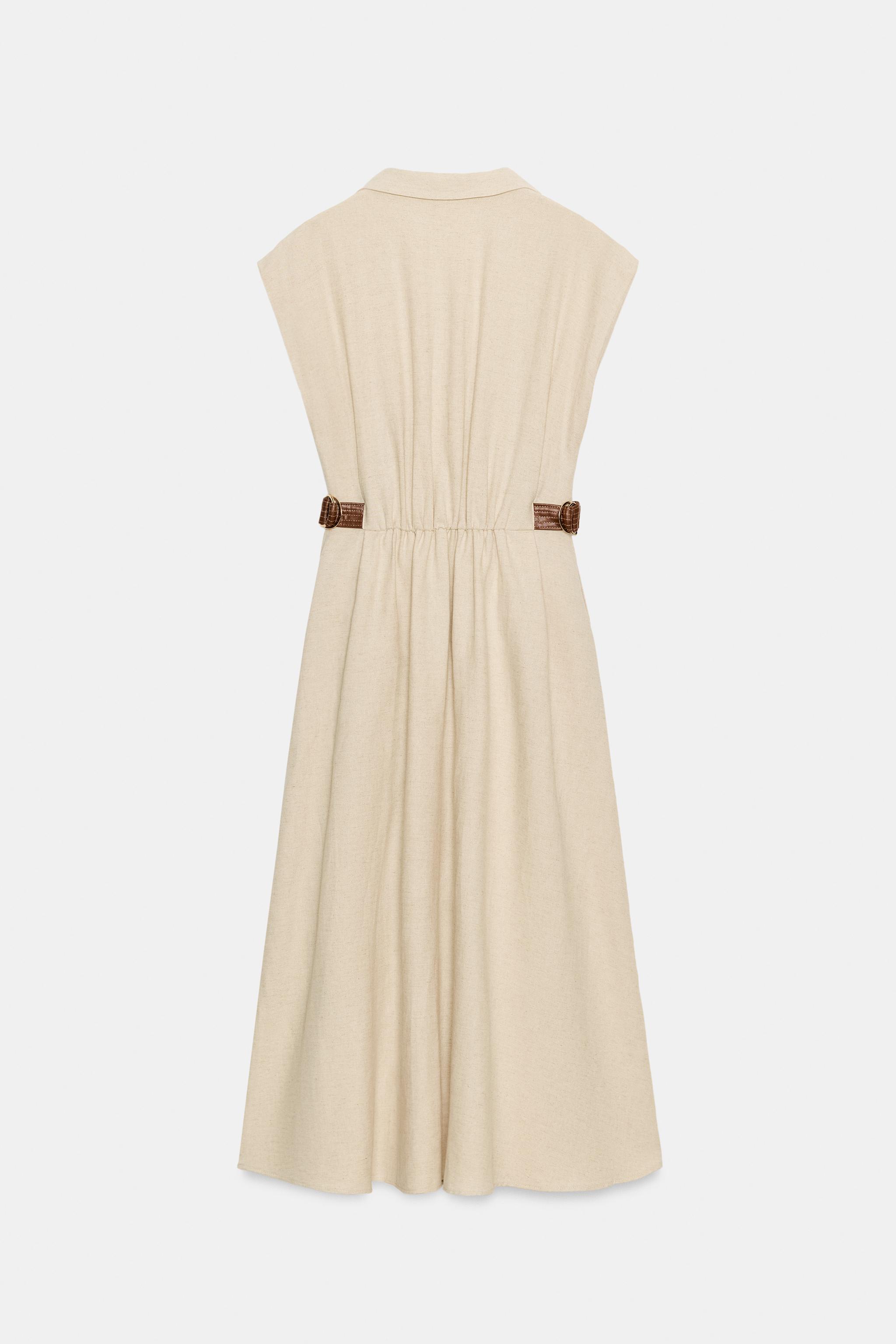 Женские платья Zara LINEN BLEND SHIRTDRESS — фото 8