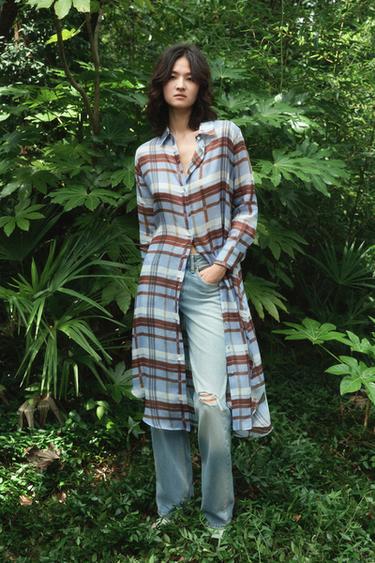 Zara ZW COLLECTION 苧麻襯衫式洋裝 - 淡藍色 - 圖片 0
