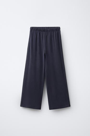 Zara SPORTY WIDE LEG PANTS - Blue