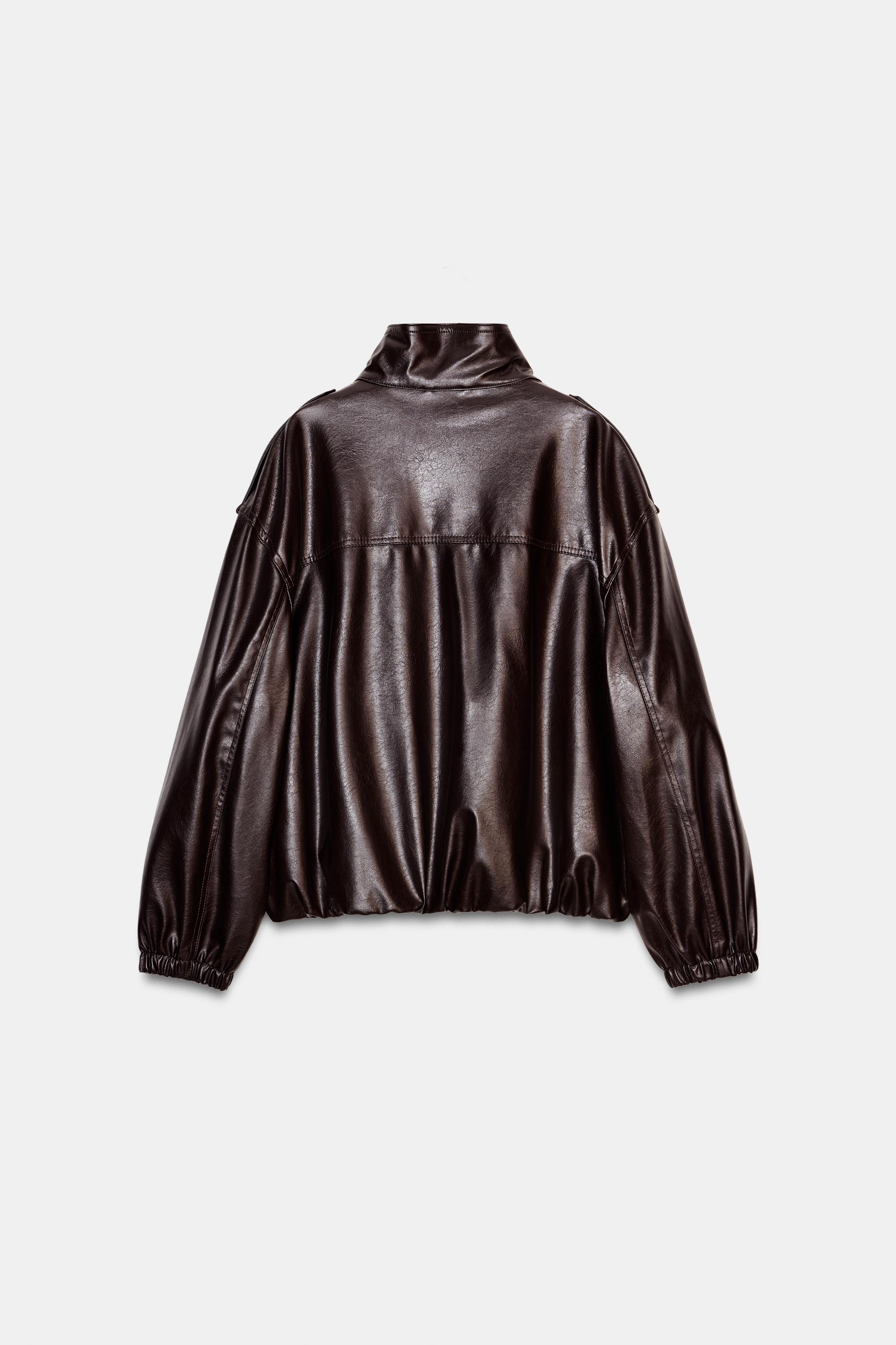 フェイクレザー ボンバージャケット - ダークブラウン | ZARA Japan / 日本