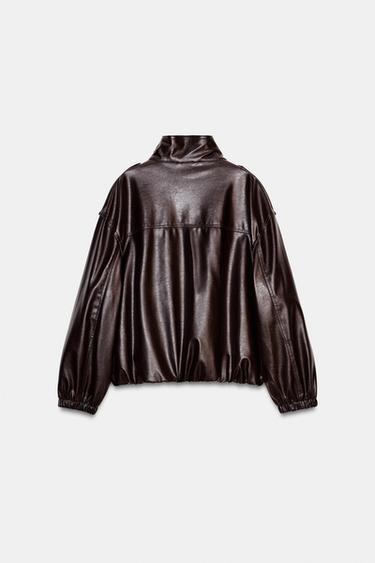 LEATHER EFFECT BOMBER JACKET - Dark brown by Zara - Image 7