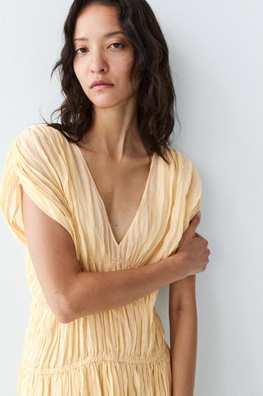Flowing gathered midi dress — Yellow 2