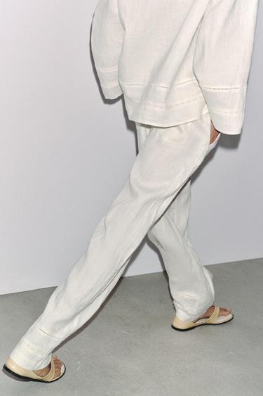 PANTALON 100 % LIN AVEC ENTRE-DEUX ZW COLLECTION - Écru de Zara - Image 2
