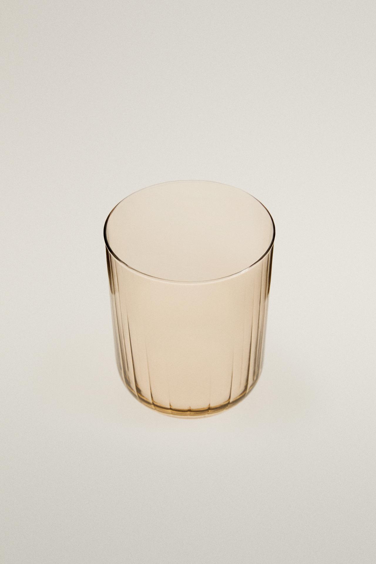 GLASS TUMBLER WITH RAISED LINES — Yellow