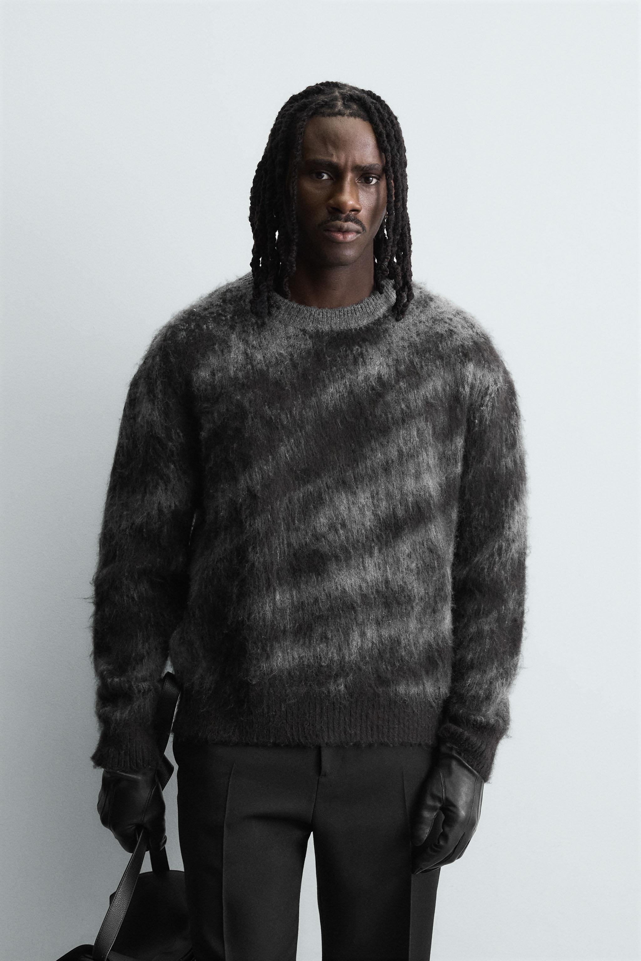 ブラッシュドジャカードセーター - ブラック | ZARA Japan / 日本
