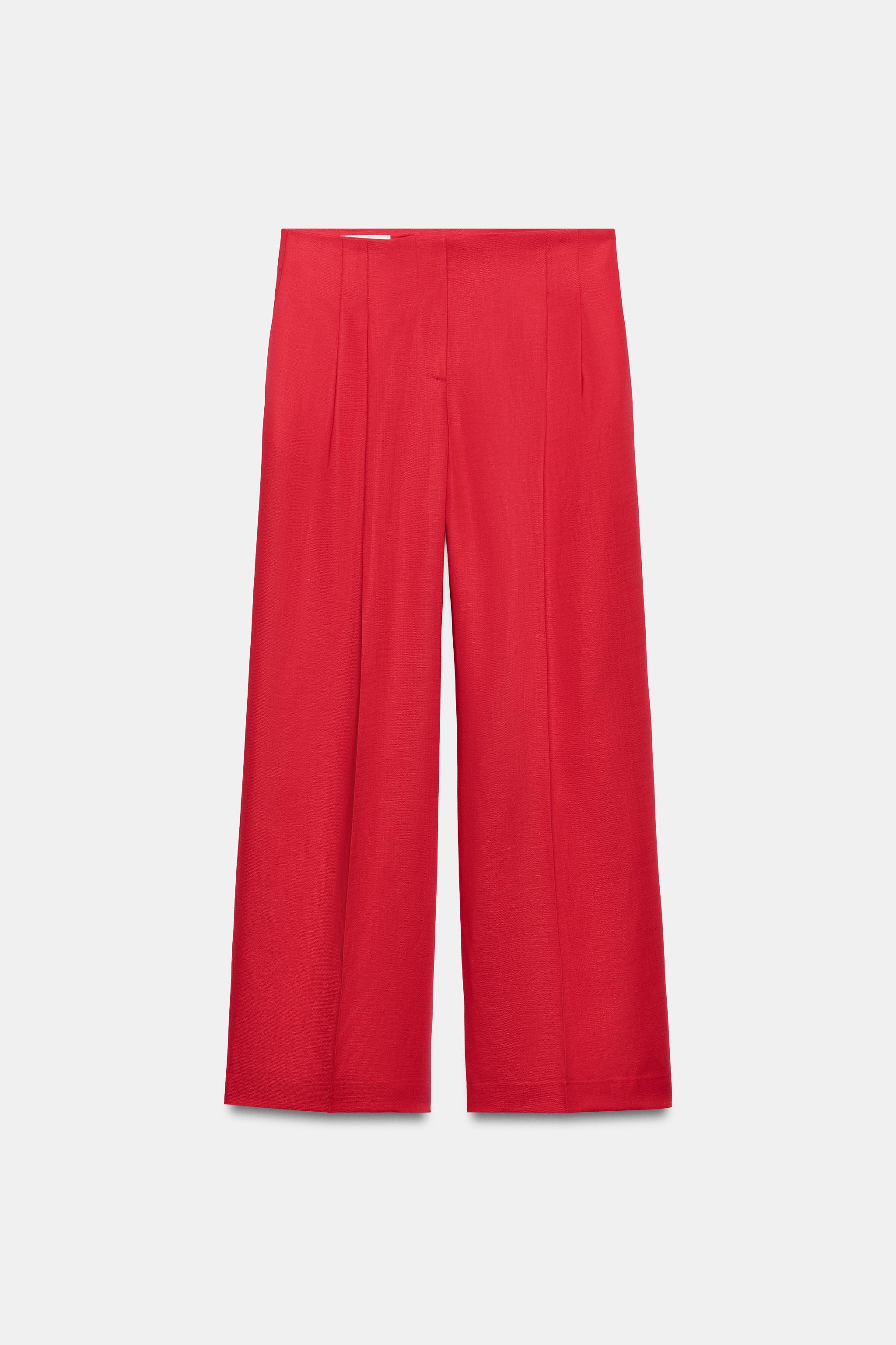 LINEN BLEND STRAIGHT-LEG TROUSERS - Red | ZARA Turkey