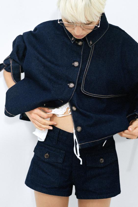 MINI-SHORT EN JEAN TRF - Indigo foncé de Zara - Image 0