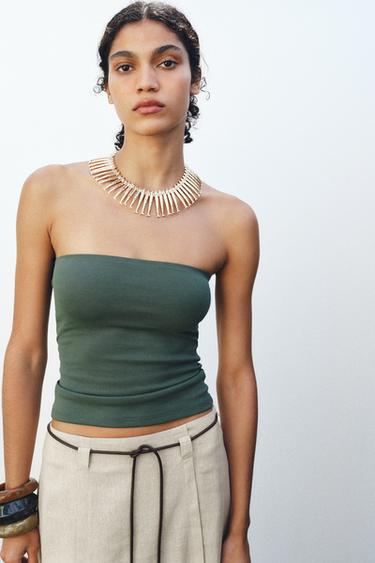 STRAPLESS TOP - GREEN by Zara