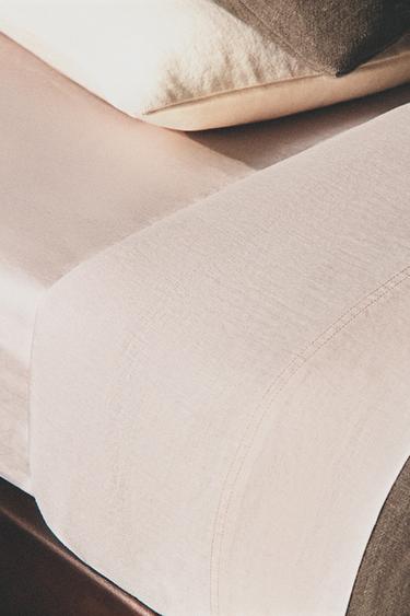 WASHED LINEN FLAT SHEET (140 GXM²) - Pale pink by Zara - Image 5