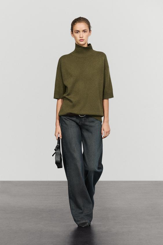 Zara Wool knit sweater with mock turtleneck - Olive green - Image 0