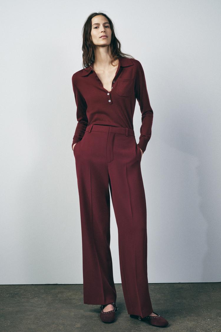 Pantalon Bordeaux Femme Zara PANTALON TAILLE HAUTE
