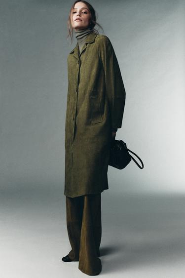 100% SUEDE LEATHER COAT LIMITED EDITION - Light green by Zara