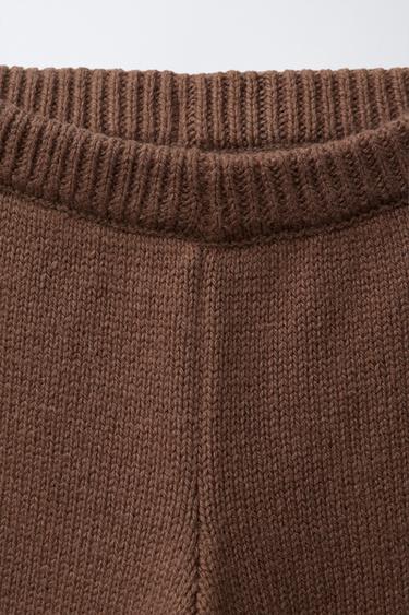 PANTALON EN MAILLE FLEURS BRODÉES - Chocolat de Zara - Image 2