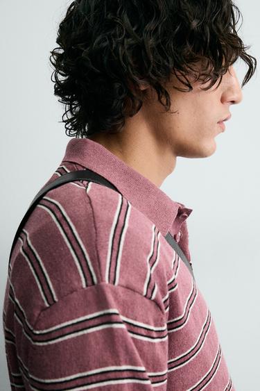 STRIPED KNIT RUGBY POLO SHIRT - Mid-pink by Zara - Image 4