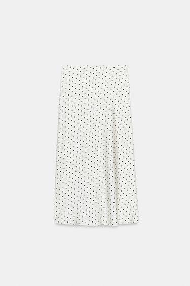 POLKA DOT SATIN MIDI SKIRT - Ecru / Black by Zara