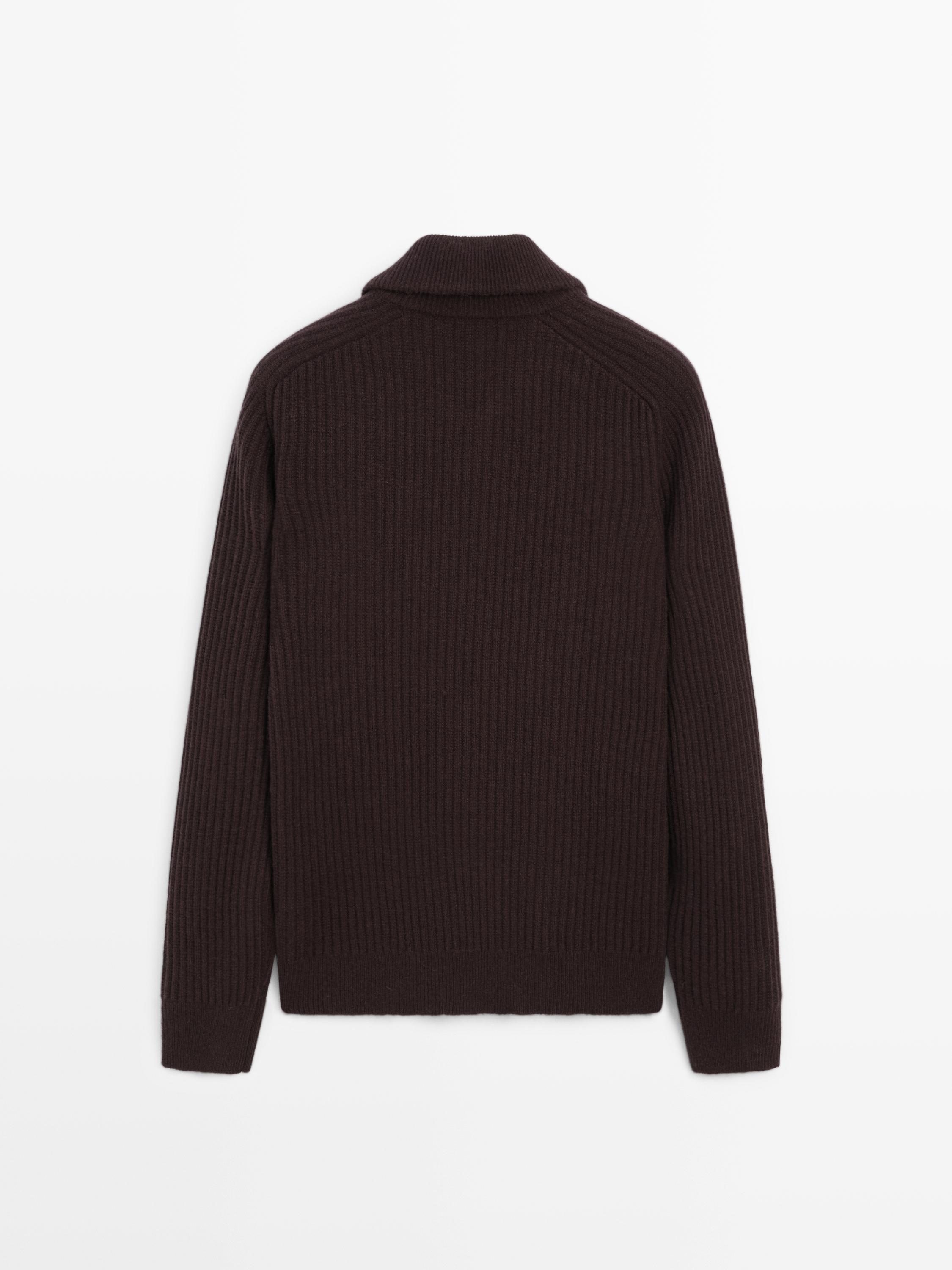 High-neck zip-up jumper wool blend