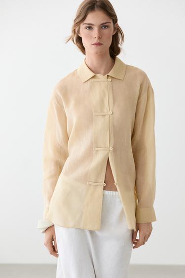 Camisa fluida total look 100% ramio - Beige de Zara