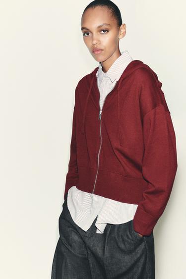 KNITTED HOODIE - Burgundy by Zara