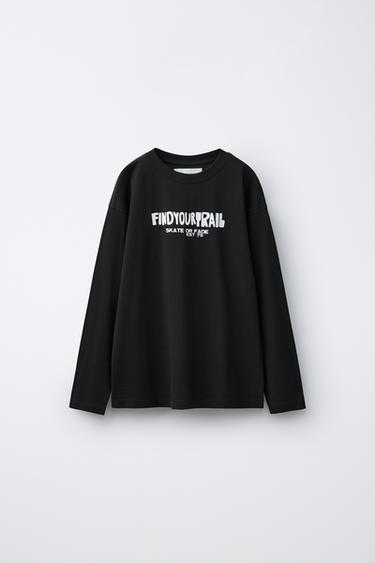 Zara TEXT T-SHIRT - Dark anthracite