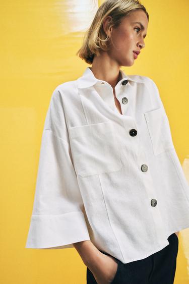 LINEN BLEND SHIRT WITH WIDE SLEEVES - White by Zara - Image 0
