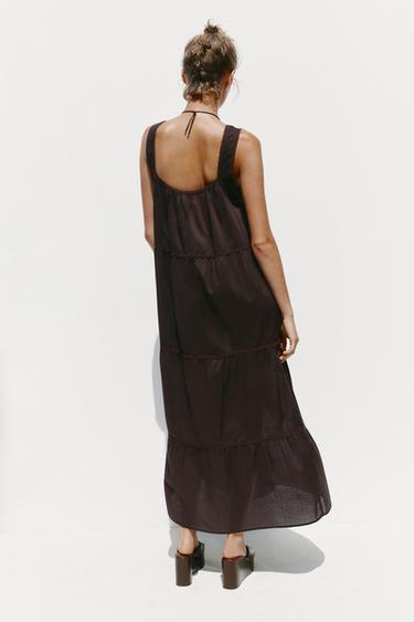 EMBROIDERED DRESS WITH LACE TRIM - Brown by Zara - Image 4