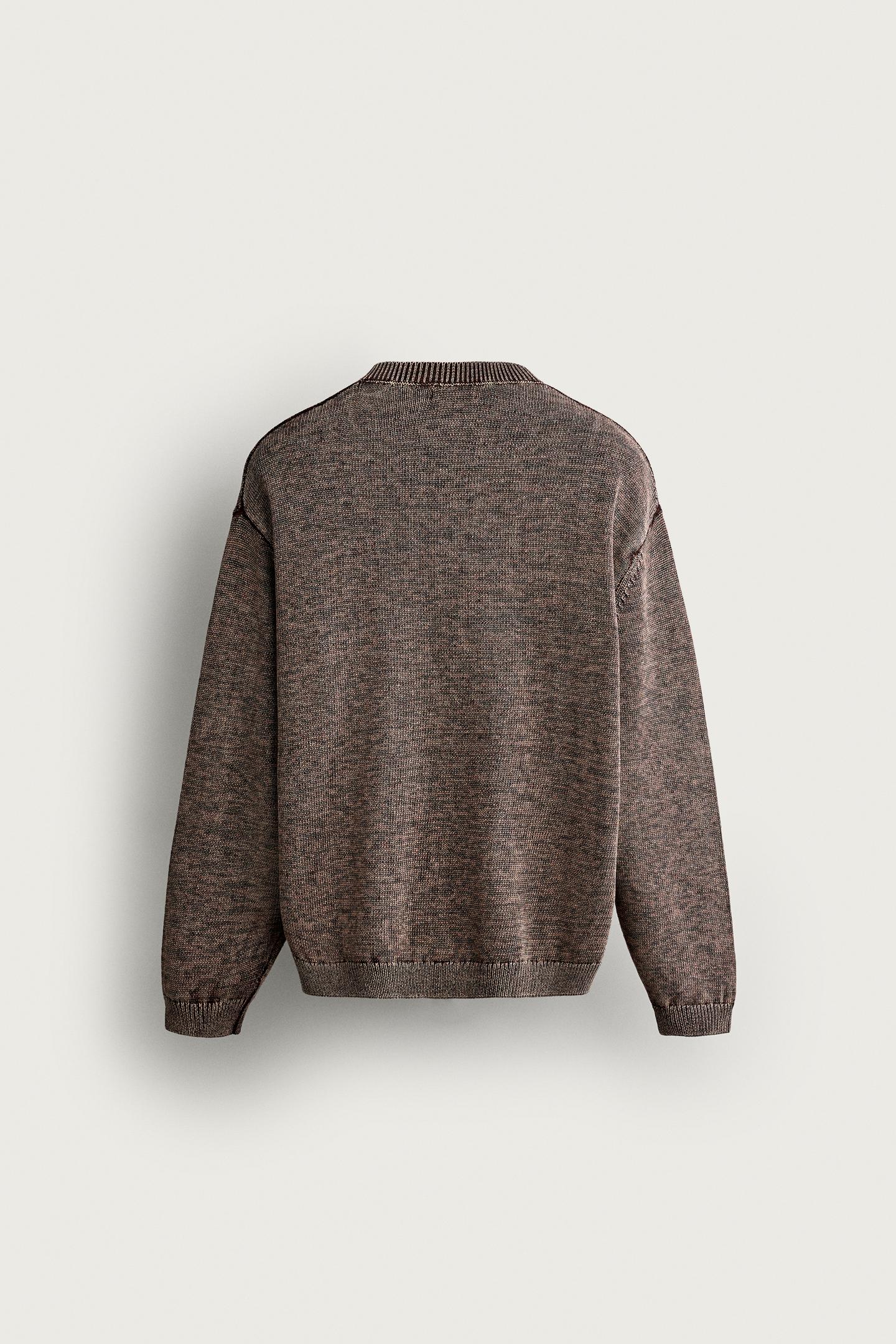 Мужской свитер Zara Twisted Yarn V-NECK, цвет: Красный / Чёрный — фото 8