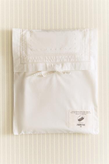 "BORN IN 2025" EMBROIDERED MINI COT SHEET SET - Oyster-white by Zara - Image 5