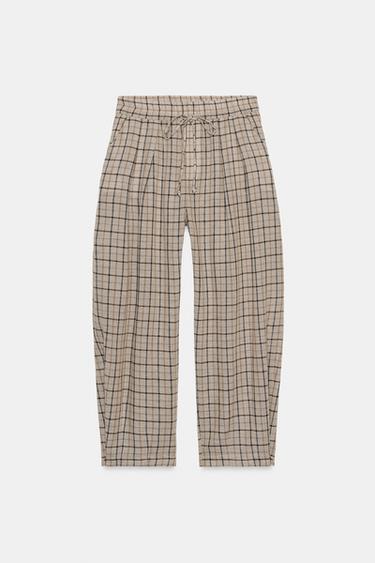 Zara PLAID PANTS ZW COLLECTION - Beige