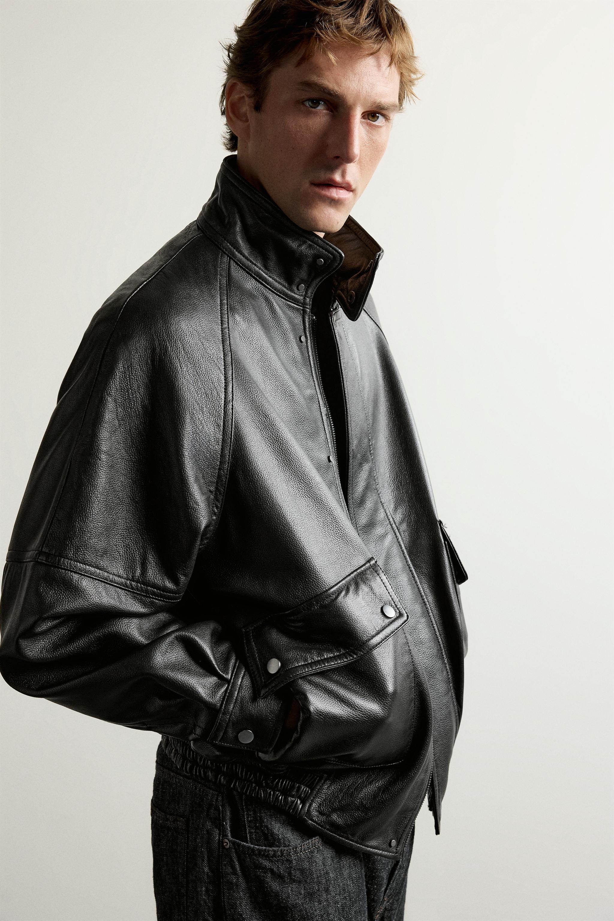 RELAXED FIT LEATHER JACKET - thumbnail 5
