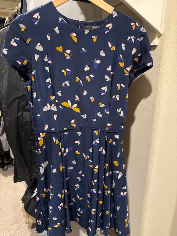 zara trafaluc fall winter collection dress FLOWY SEGUNDA MANO Color:Navy/Gold rac trim details navy sheer sequin mini dress Girls: By The Way