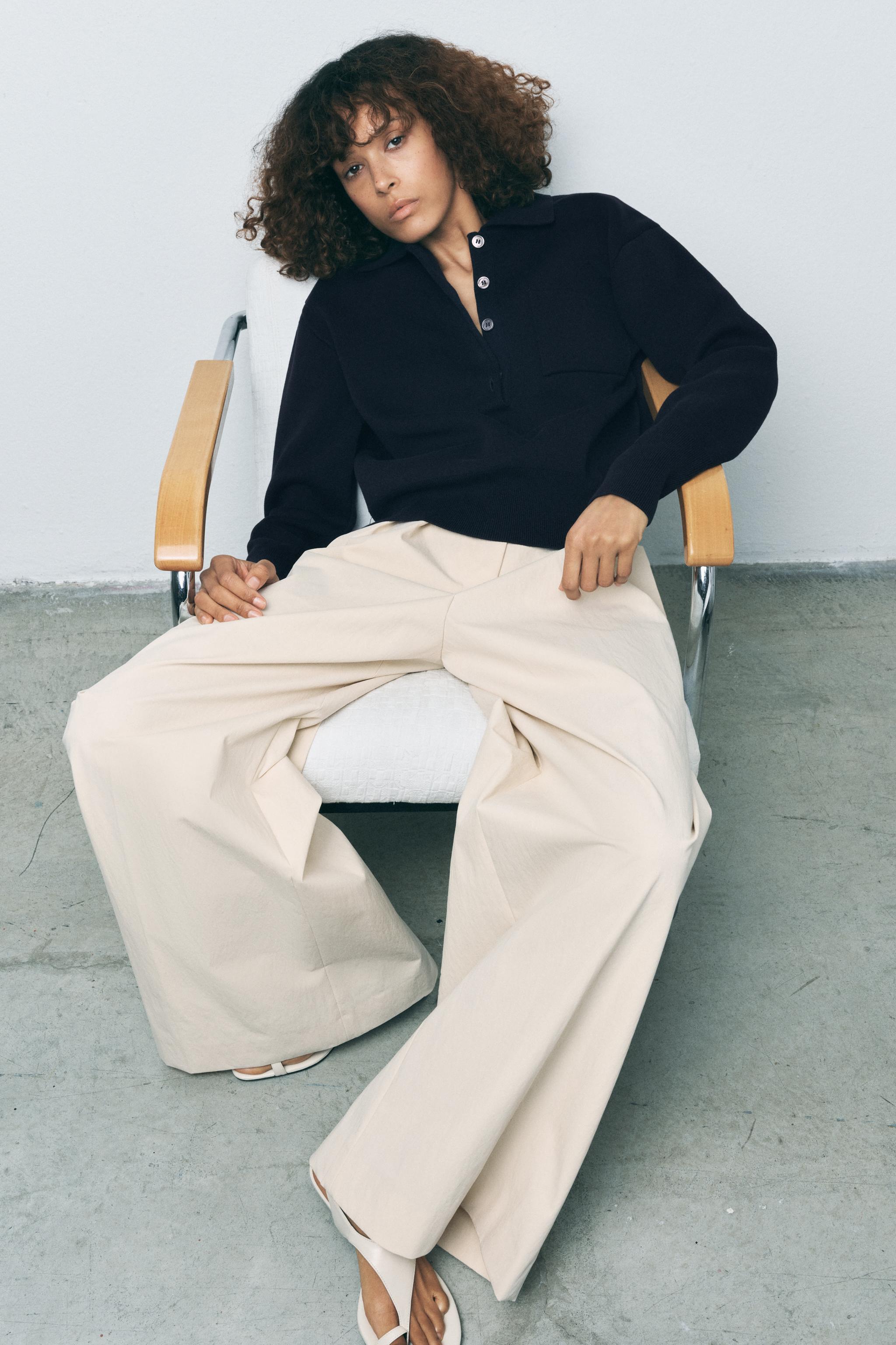 ZARA】無地ニットポロセーター ロングスリーブセーター (ZARA/T