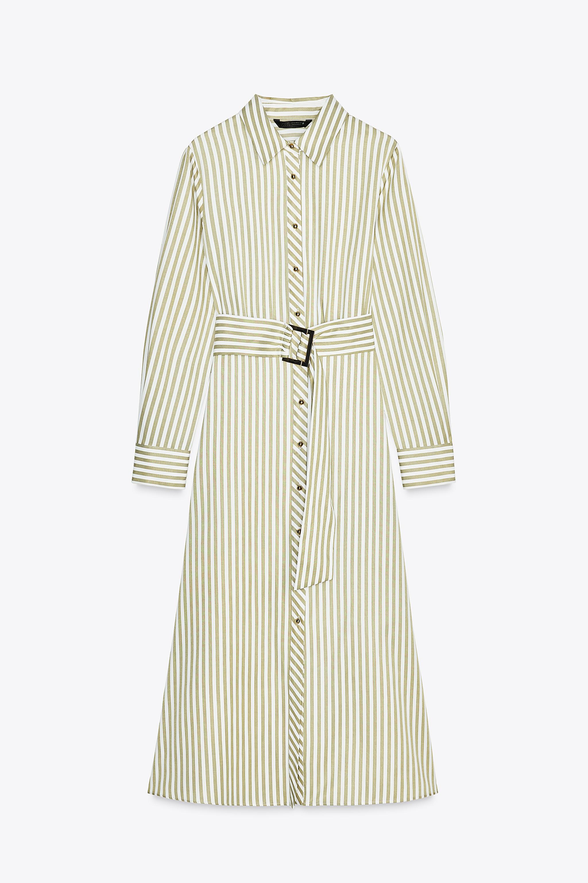 ベルト ストライプ ミディワンピース - 緑の線 | ZARA Japan / 日本