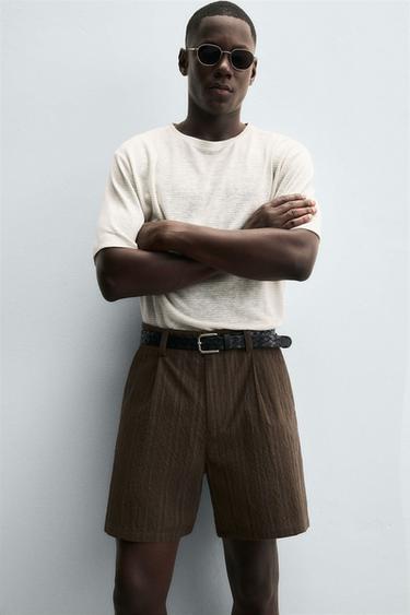 HEMP - VISCOSE STRIPED T-SHIRT - Ecru / Beige by Zara - Image 4