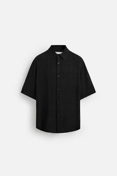 Zara CHECKERED JACQUARD SHIRT - Black