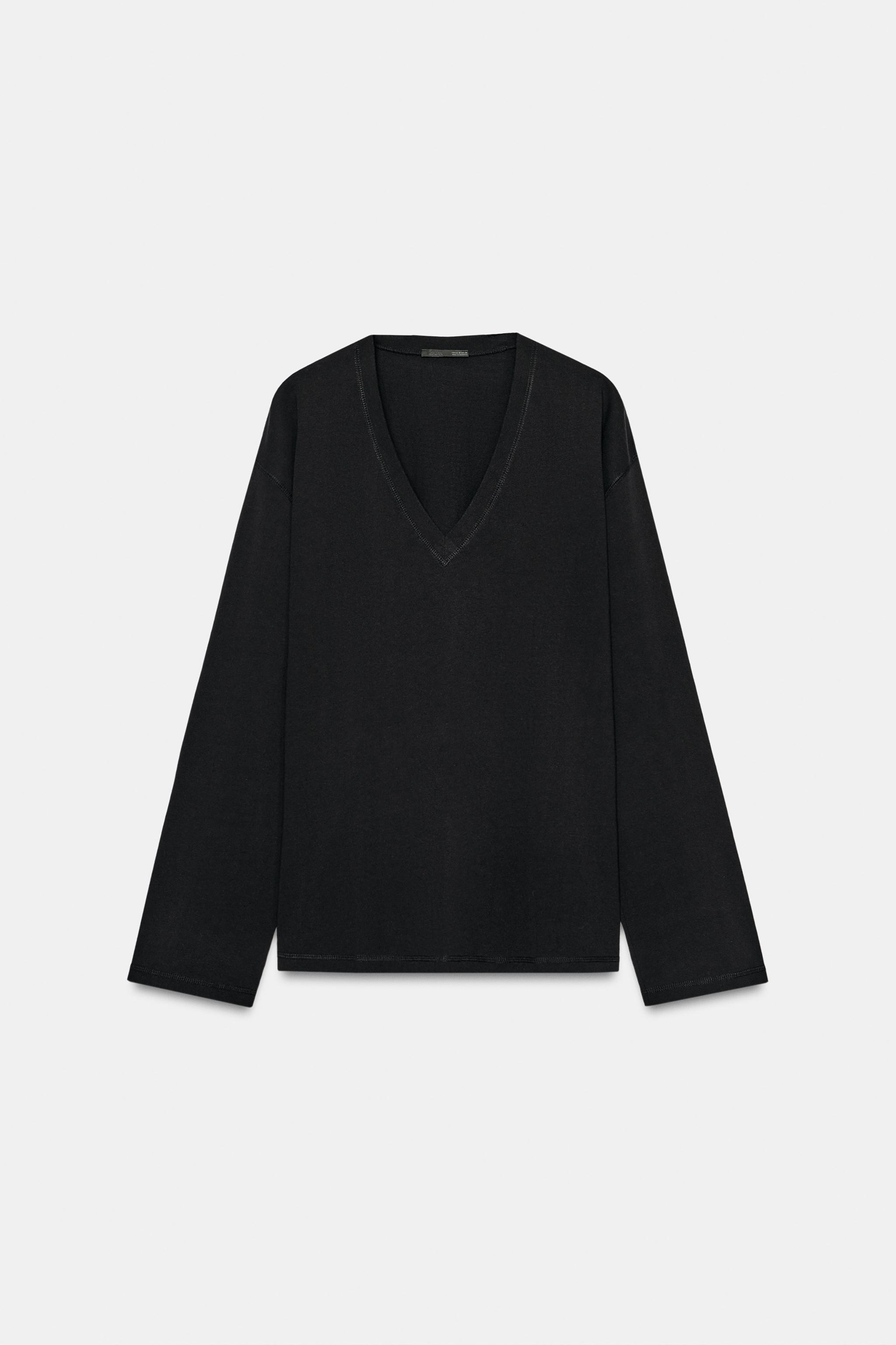 Женские футболки Zara COTTON V-NECK T-SHIRT — фото 5