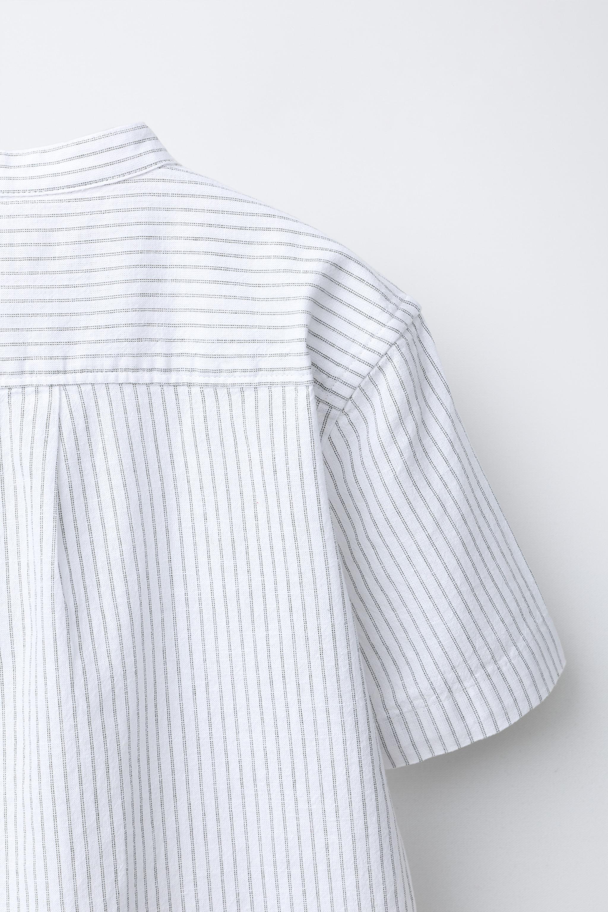 CHEMISE COL MAO À RAYURES COTON ET LIN