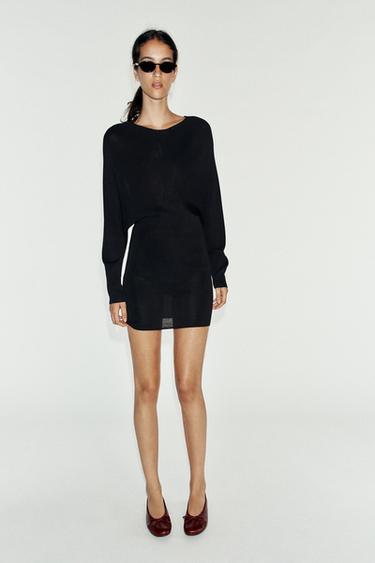 ROBE COURTE EN MAILLE AVEC COUTURES - Noir de Zara - Image 0