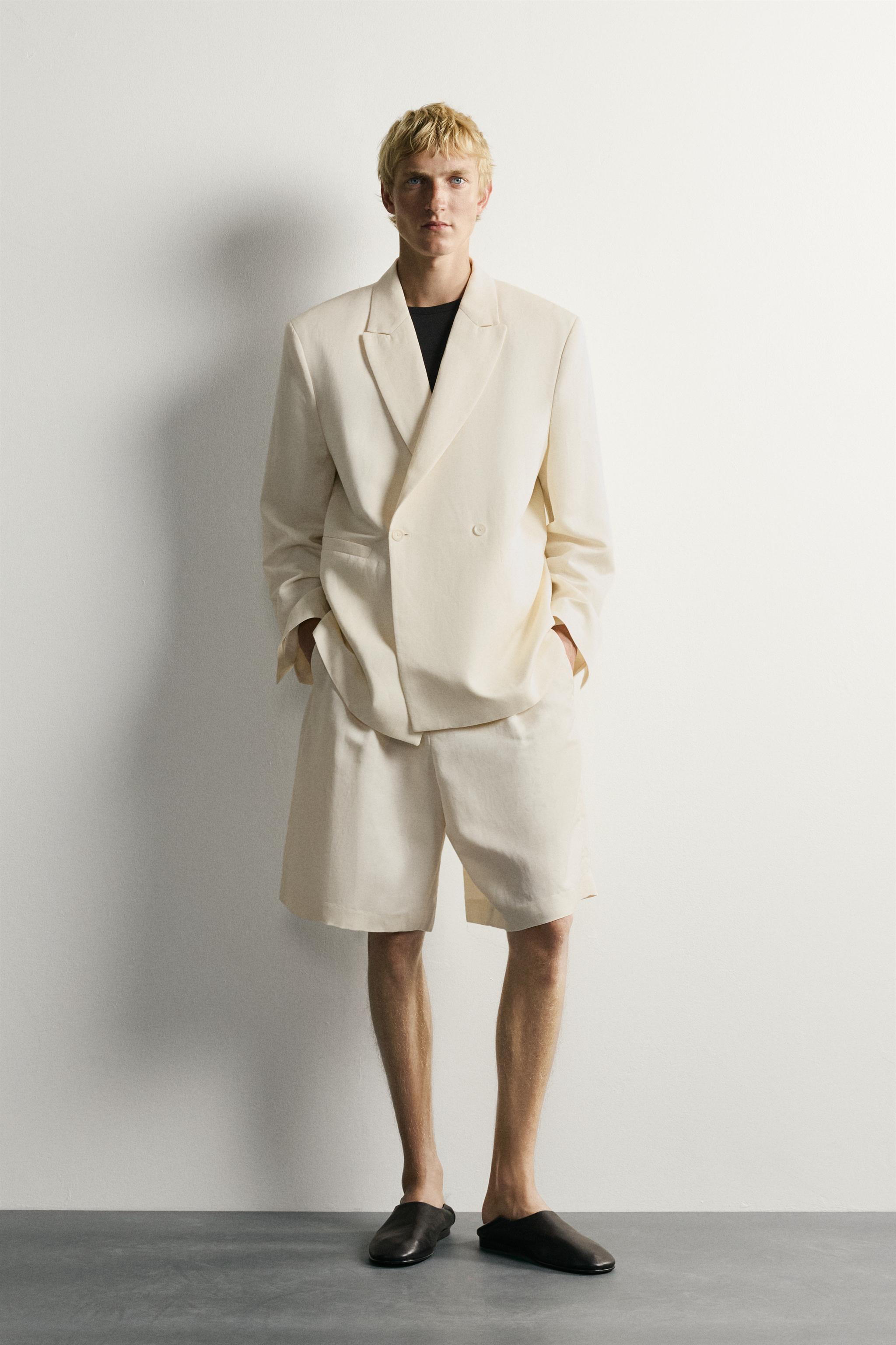 Мужские пиджаки Zara VISCOSE - LINEN DOUBLE-BREASTED BLAZER