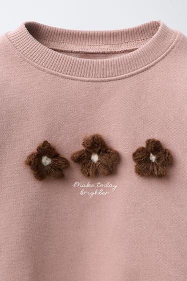 SWEAT BIMATIÈRE FLEURS - Rose poudré de Zara - Image 2