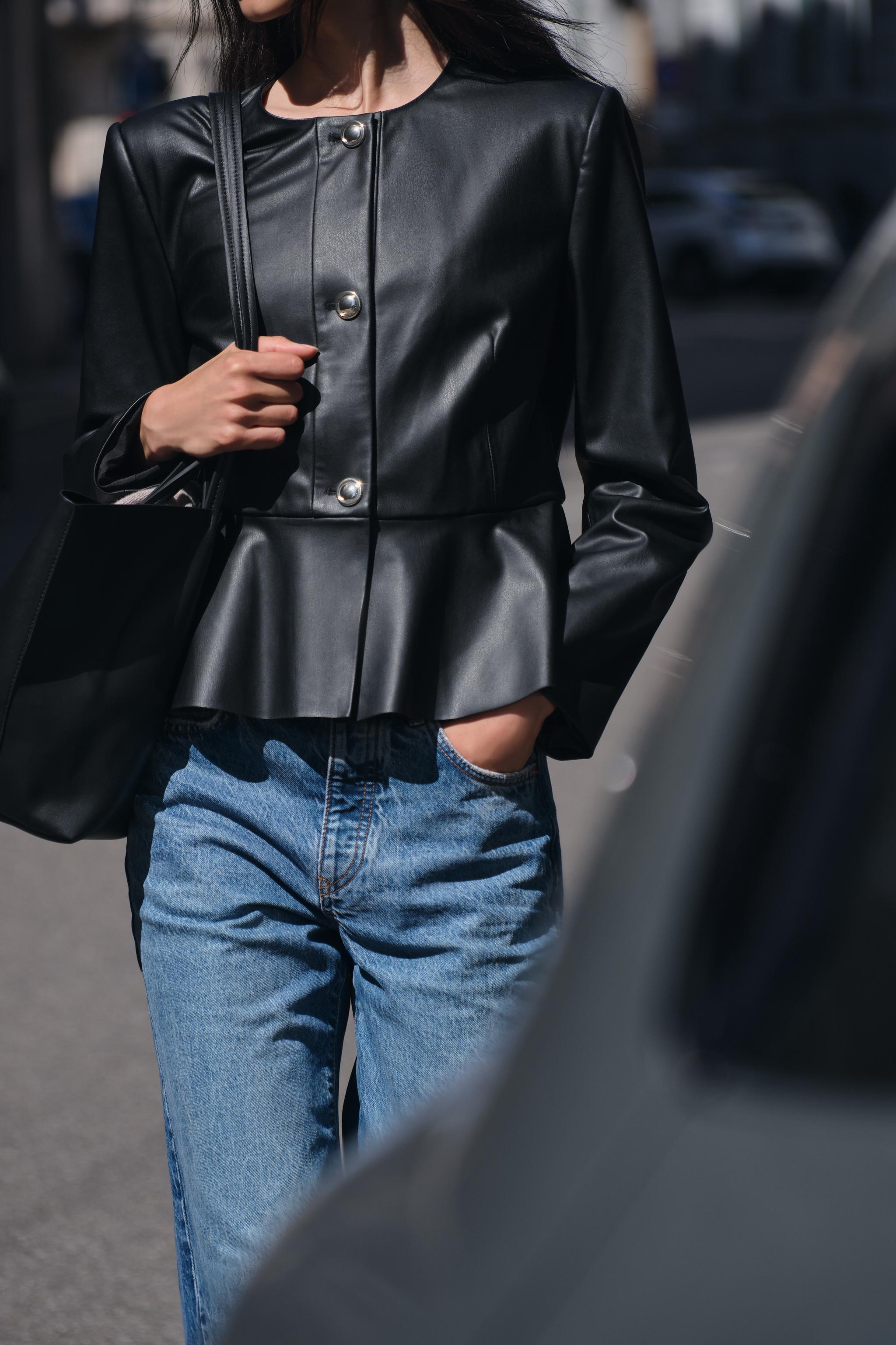 Black denim peplum jacket best sale