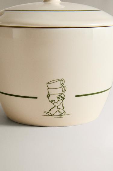 STONEWARE CAFÉ SUGAR BOWL - White / Green by Zara - Image 3