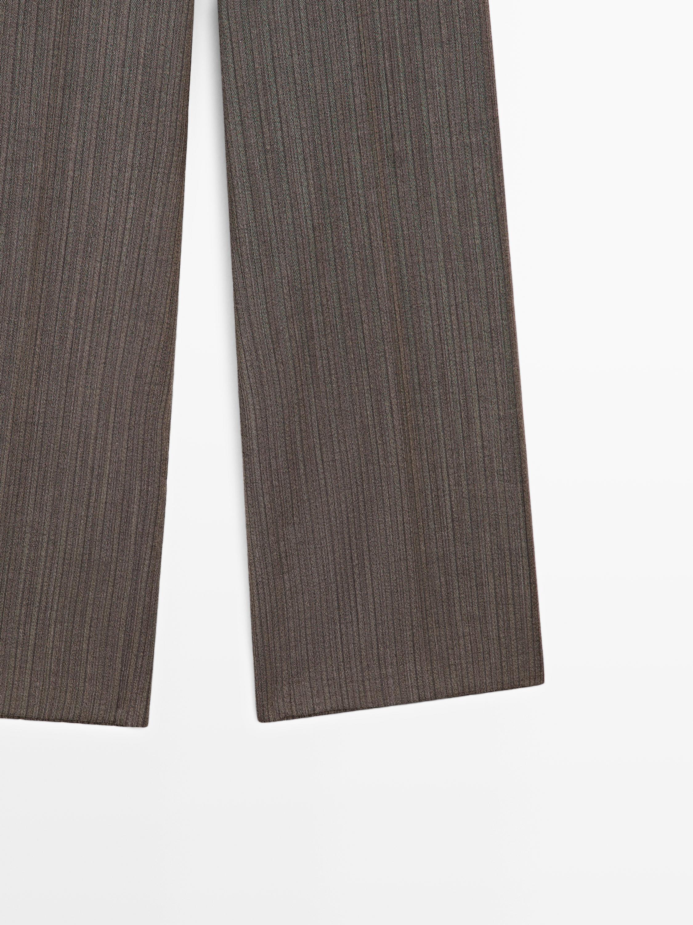 100% wool straight-leg herringbone trousers