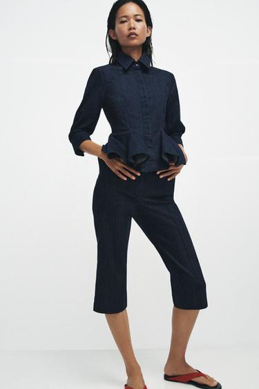 ZW COLLECTION DENIM PEPLUM SHIRT - Blue by Zara - Image 4
