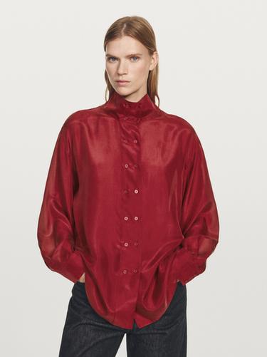 Zara 100% silk shirt with button details - Dark red