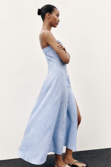MIDI CORSETRY DRESS WITH LINEN BLEND - Blue by Zara - Image 4