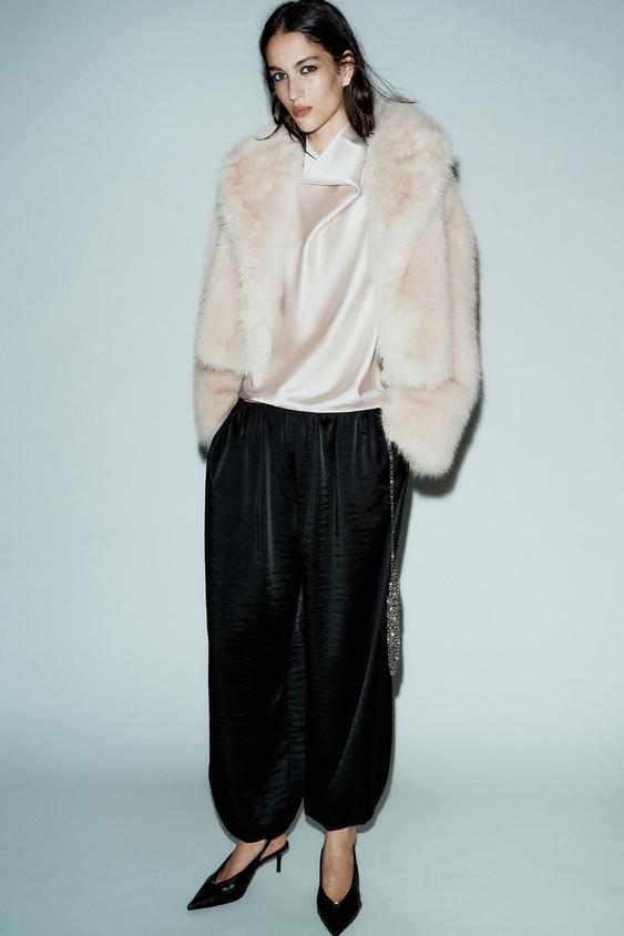 VESTE EFFET FOURRURE À COL REVERS