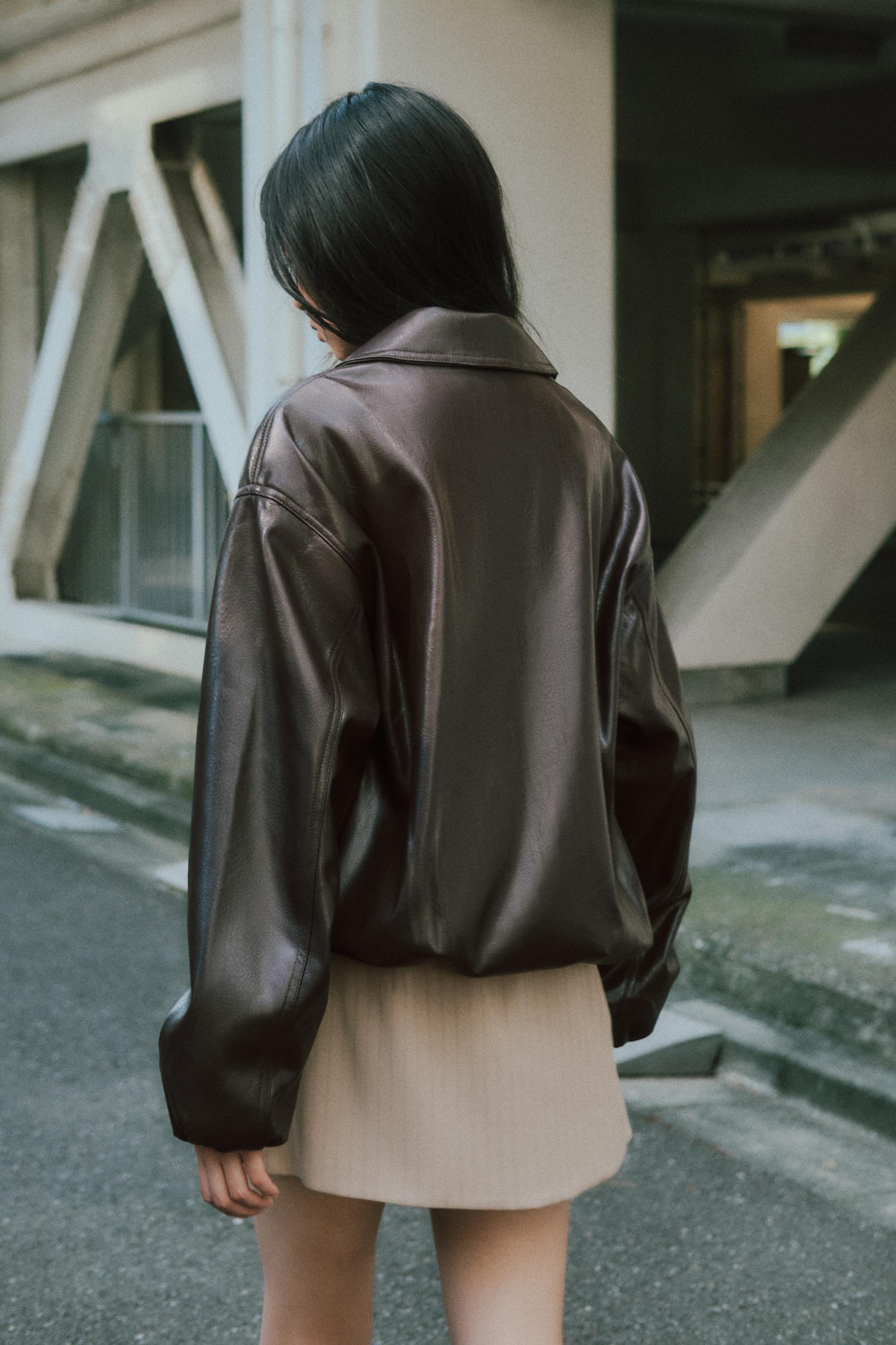 ZARA フェイクレザーボンバージャケット M ブラウン フェイクレザーボンバージャケット - チョコレートブラウン