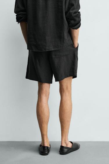 100% LINEN RELAXED FIT BERMUDA SHORTS - Black by Zara - Image 2