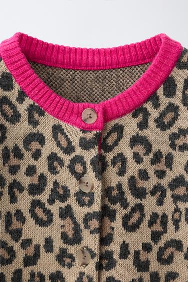 CONTRAST ANIMAL PRINT KNIT CARDIGAN - Leopard by Zara