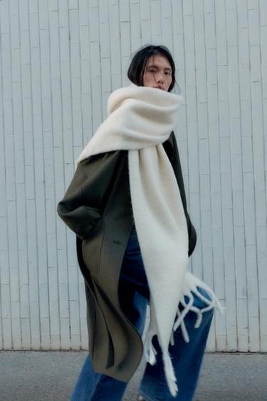 PLAIN FRINGED SCARF - Ecru by Zara - Image 1